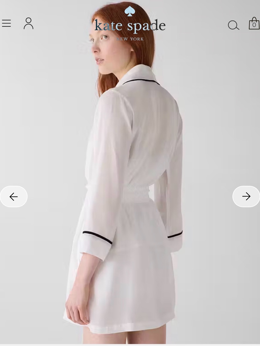 kate spade White Satin Short Robe with Black Trim and "Mrs." Embroidery - Picture 3 of 9